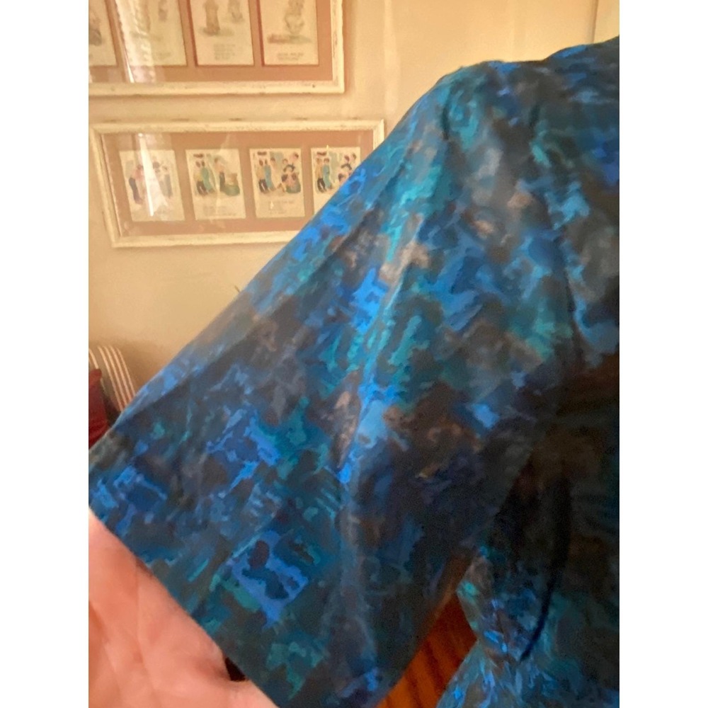 Vtg 50's Blue Abstract Watercolor Pintuck Pleated Midi Dress rockabilly XL - Picture 4 of 8